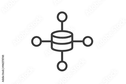 Vector illustration icon representing a database structure with connections between nodes and central data storage element