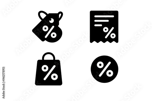 Collection of vector illustration icons featuring discounts and sale symbols for retail and marketing purposes