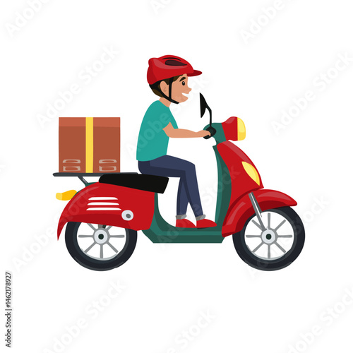 young man riding a scooter food courier delivery service vector icon graphic design