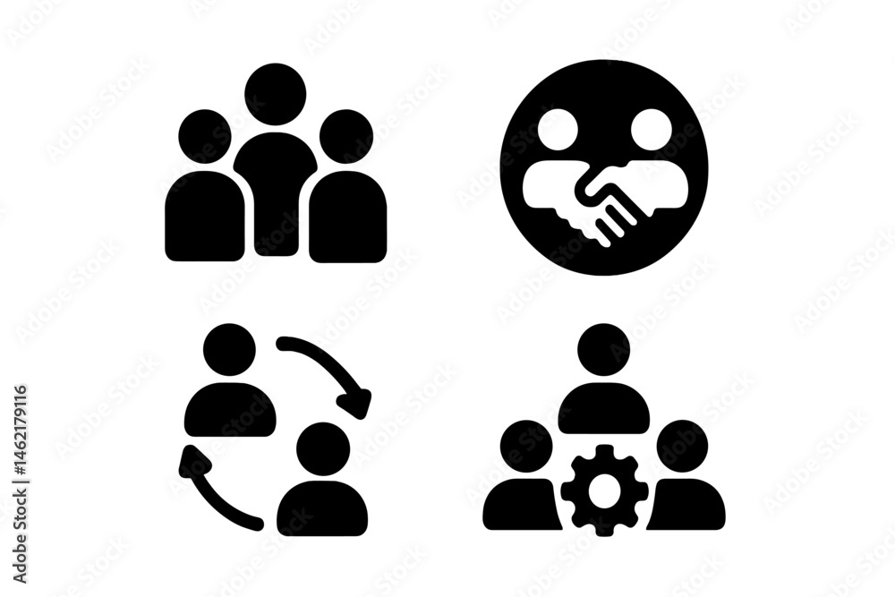 Collaboration and teamwork vector icons illustrating group interaction and partnership Collaboration and teamwork vector icons illustrating group interaction and partnership