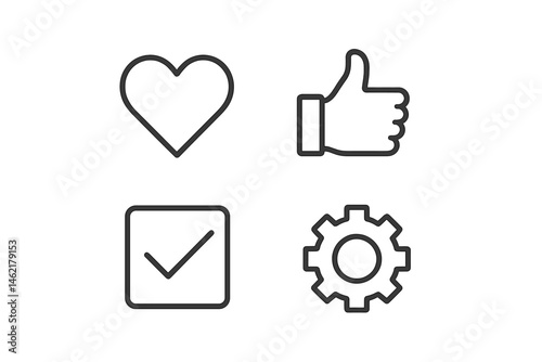 Representations of positive feedback in vector style featuring symbols of approval, love, and efficiency