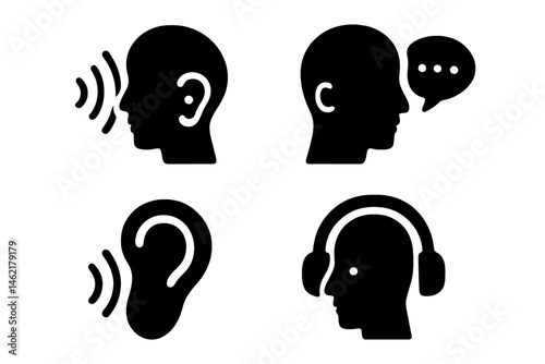 Visual representation of communication and auditory processes in a minimalist vector illustration format