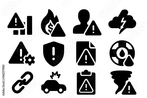 Vector illustration icons depicting various warning signs and alerts in a digital format for safety and hazard awareness