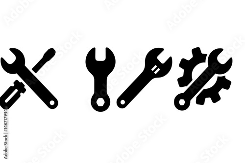 Vector illustration of various tools including wrenches, screwdriver, and gear for mechanical and repair themes
