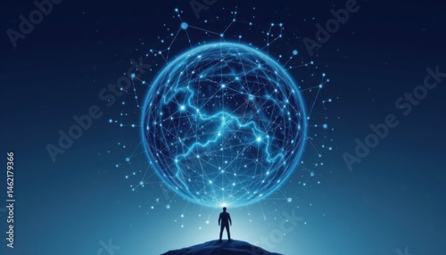 Human Silhouette with Abstract Global Network Illustration