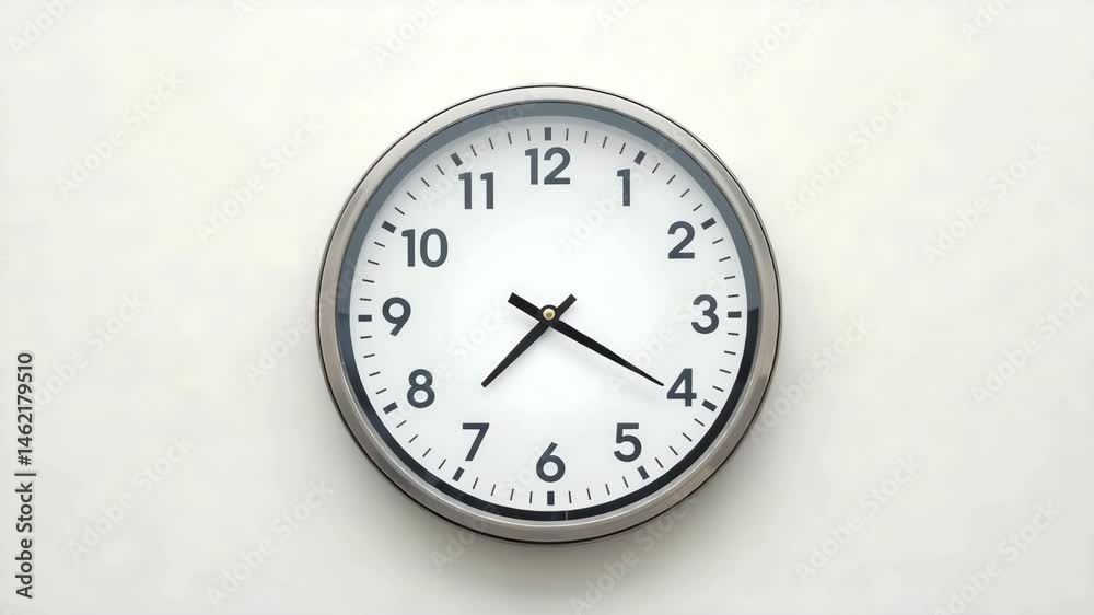 Wall clock showing time in minimalist style against plain background Wall clock showing time in minimalist style against plain background
