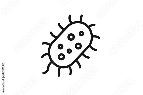 Vector illustration of a simple bacterial structure with distinct features and long, hair-like projections for educational purposes