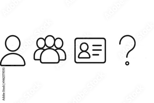 Vector illustration showing progression from individual to group identity with an unknown element in a minimalistic style