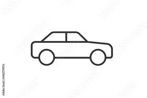 Car vector illustration icon depicting a simple outline of a sedan profile designed for graphic use in various projects