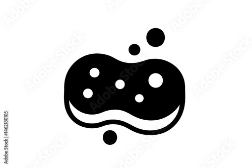 Vector illustration of a simple sponge icon with bubbles in a minimalist style suitable for cleaning applications