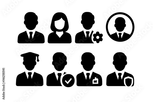 Professional silhouette icons representing various occupations and roles in a modern work environment