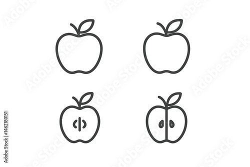 Vector illustration icons of different apple designs showcasing various styles and shapes suitable for graphic use