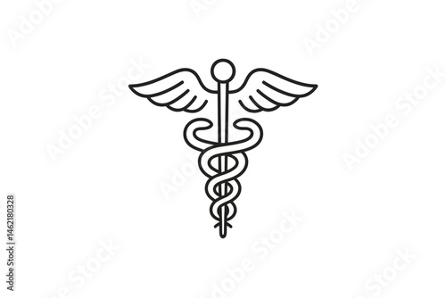 Vector illustration of a medical symbol featuring a winged staff entwined by a serpent, representing healthcare and healing