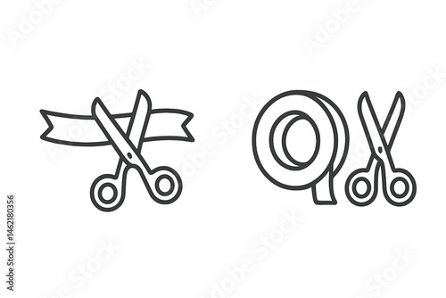 Illustration of scissors cutting ribbon and tape icon for creative projects and crafting activities