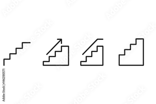 Vector illustration of stair steps in various perspectives showcasing upward movement and progression toward reaching higher levels