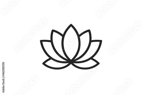 Minimalist vector illustration of a lotus flower in black outline design for decorative purposes and symbolism