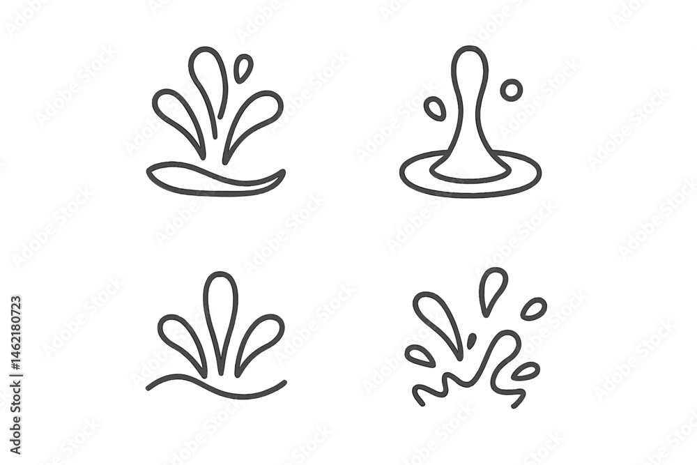 Fototapeta premium Vector illustration icons of water splashes in various shapes and sizes, ideal for design projects and creative applications