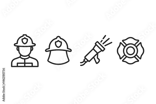 Vector illustration icon depicting firefighter gear and equipment for emergency response activities