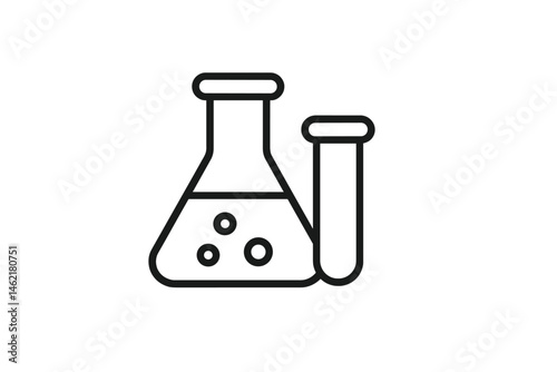 Vector illustration of laboratory glassware with chemical solutions and bubbles for scientific concepts and education