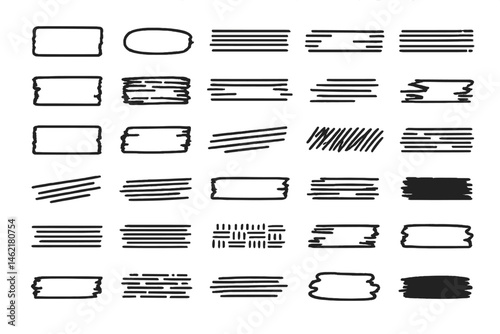 Vector illustration icons of hand-drawn shapes and lines for design elements and creative projects