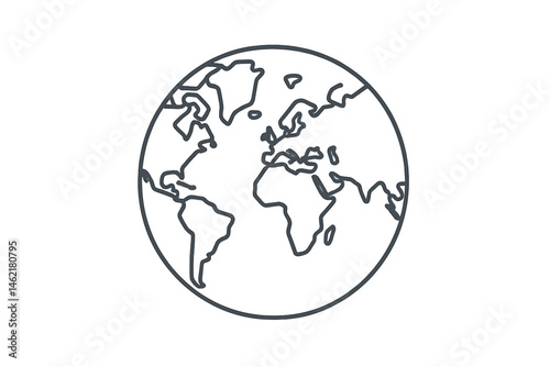 Vector illustration of a simple globe icon representing continents and oceans for global themes and designs