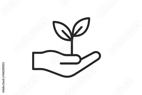 Hand holding a young plant symbolizing growth and care for the environment in a minimalist vector design