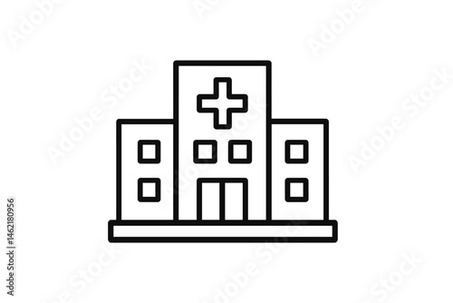 Vector illustration of a hospital building with a cross symbol representing healthcare services and medical assistance