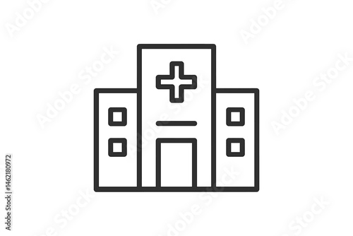 Healthcare facility icon designed for digital applications representing hospitals or clinics in a simple vector style