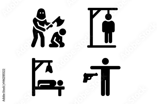 Graphic representation of violent actions and punishment symbols using vector illustration in black and white design
