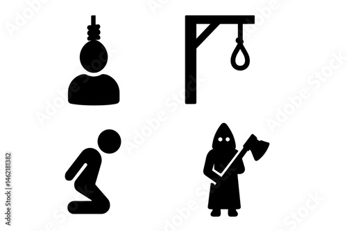 Dark vector illustrations depicting execution themes with various symbols related to death and punishment