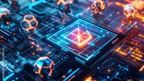 Futuristic Abstract Technology Design with Geometric Shapes and Lights