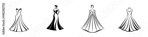 Elegant vector illustrations of diverse dress designs for fashion inspiration and creative projects