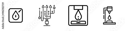 Vector illustration icons depicting water droplet concepts with various designs for technology and fluid mechanics applications