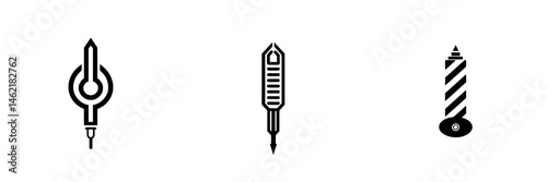 Vector illustration icons depicting drafting tools in a minimalist style for design and architectural projects