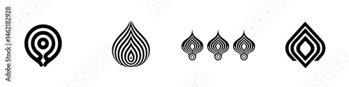 Vector illustration of unique teardrop symbols with varying designs and sizes for creative projects and branding