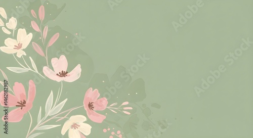 Obraz na płótnie Soft pastel flowers on a sage green background. Perfect for springtime or wedding designs. w salonie