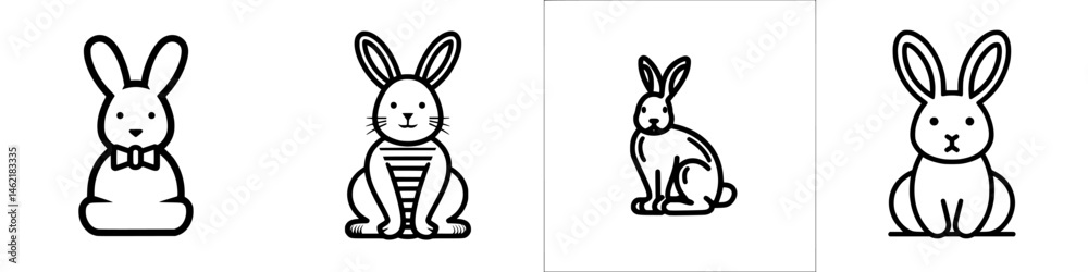 Obraz premium Cute vector illustration icons of various rabbit designs showcasing different poses and styles in simplistic line art