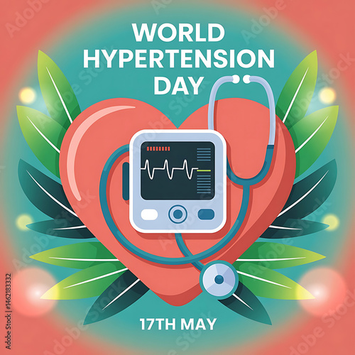 World hypertension day celebration heart health awareness medical illustration 17th may