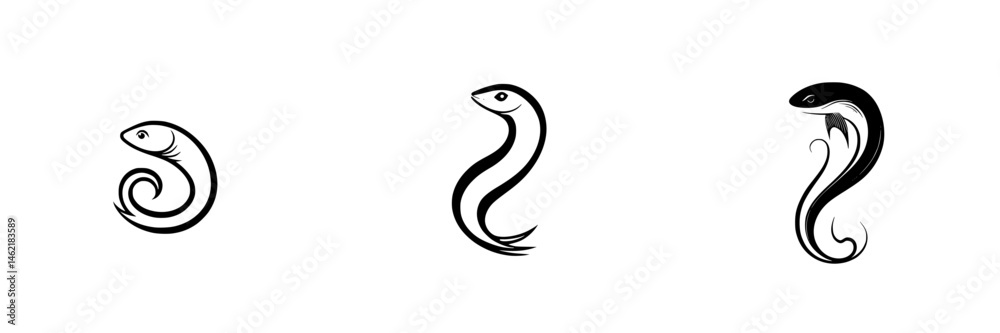 Naklejka premium Elegant vector illustration of three distinct aquatic creatures with unique shapes and features showcasing their graceful movements