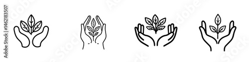 Hands nurturing plants in a vector illustration representing care for nature and sustainability