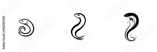 Elegant vector illustration of three distinct aquatic creatures with unique shapes and features showcasing their graceful movements