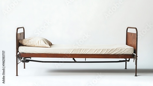 Vintage Metal Hospital Bed with White Room.