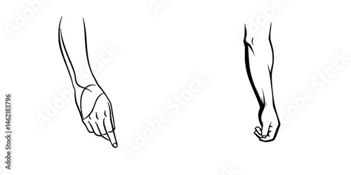 Vector illustration showing various hand gestures for communication, emphasizing pointing and inviting motions in social interactions