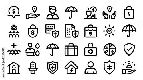 Enhance your creative projects with this conceptual icon set created in a crisp flat linear style, suitable for branding, social media posts, and professional design kits
