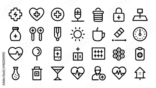 Elegant flat line icons presenting conceptual themes perfect for digital media business platforms and UI projects aiming for stylish modern graphic communication