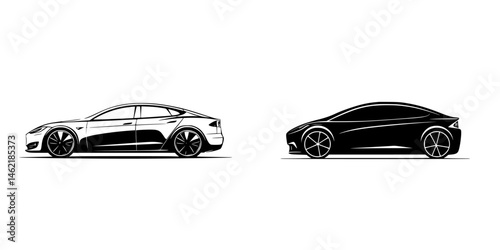 Vector illustration of two sleek electric cars in profile view showcasing modern automotive design and innovation