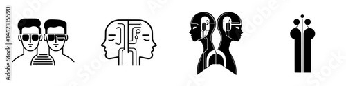 Vector illustration of diverse human figures with technology themes depicting connectivity and intelligence in a modern context