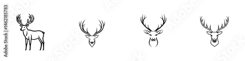 Vector illustration icons of deer showcasing various poses and perspectives for design and decoration purposes