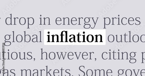 Word Inflation in the news titles across international media, overview of news, changing media headlines with Inflation theme, loop footage