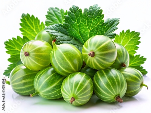 Fresh Green Gooseberries with Leaves - High-Resolution Stock Photo